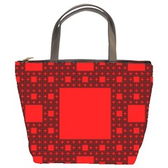 Red Sierpinski Carpet Plane Fractal Bucket Bag by Sapixe