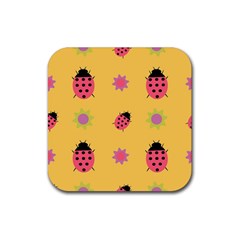 Ladybug Seamlessly Pattern Rubber Coaster (square)  by Sapixe