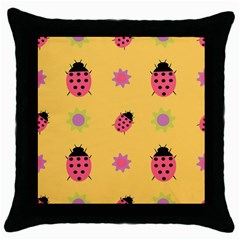 Ladybug Seamlessly Pattern Throw Pillow Case (black) by Sapixe