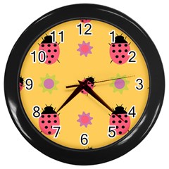 Ladybug Seamlessly Pattern Wall Clock (black) by Sapixe