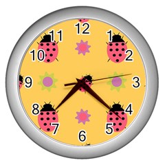 Ladybug Seamlessly Pattern Wall Clock (silver) by Sapixe