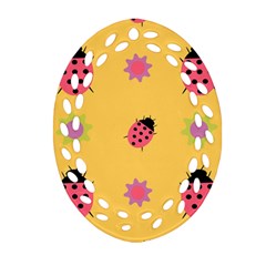 Ladybug Seamlessly Pattern Oval Filigree Ornament (two Sides)