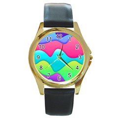 Lines Curves Colors Geometric Lines Round Gold Metal Watch