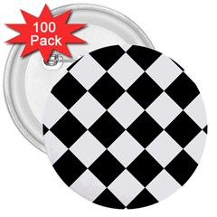 Grid Domino Bank And Black 3  Buttons (100 Pack)  by Sapixe