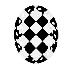 Grid Domino Bank And Black Oval Filigree Ornament (two Sides)