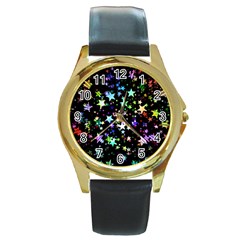 Christmas Star Gloss Lights Light Round Gold Metal Watch by Sapixe