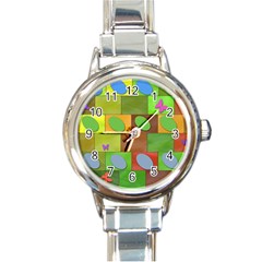 Easter Egg Happy Easter Colorful Round Italian Charm Watch by Sapixe