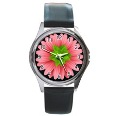 Plant Flower Flowers Design Leaves Round Metal Watch by Sapixe