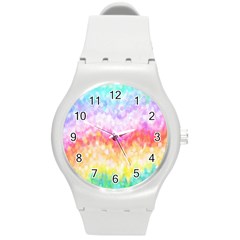 Rainbow Pontilism Background Round Plastic Sport Watch (m) by Sapixe