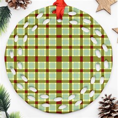 Geometric Tartan Pattern Square Round Filigree Ornament (two Sides) by Sapixe