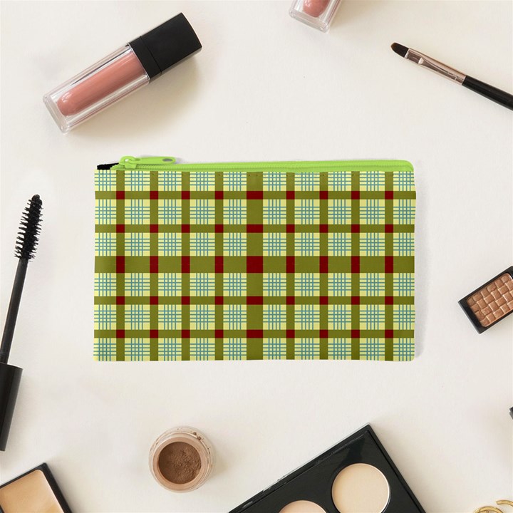 Geometric Tartan Pattern Square Cosmetic Bag (XS)