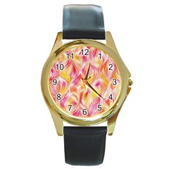 Pretty Painted Pattern Pastel Round Gold Metal Watch by Sapixe