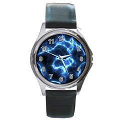 Electricity Blue Brightness Bright Round Metal Watch by Sapixe