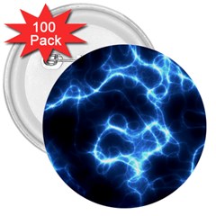 Electricity Blue Brightness Bright 3  Buttons (100 Pack)  by Sapixe