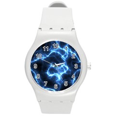 Electricity Blue Brightness Bright Round Plastic Sport Watch (m) by Sapixe