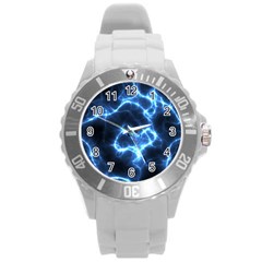 Electricity Blue Brightness Bright Round Plastic Sport Watch (l) by Sapixe