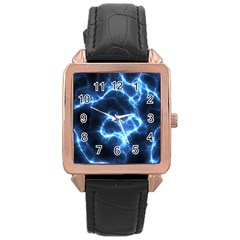 Electricity Blue Brightness Bright Rose Gold Leather Watch  by Sapixe