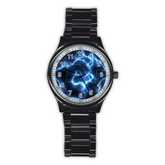 Electricity Blue Brightness Bright Stainless Steel Round Watch by Sapixe