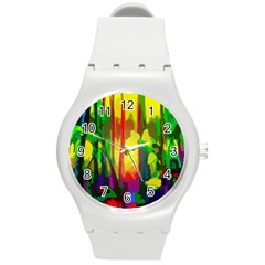 Abstract Vibrant Colour Botany Round Plastic Sport Watch (m) by Sapixe