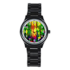 Abstract Vibrant Colour Botany Stainless Steel Round Watch by Sapixe