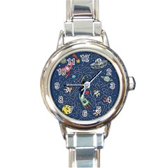 Cat Cosmos Cosmonaut Rocket Round Italian Charm Watch by Sapixe