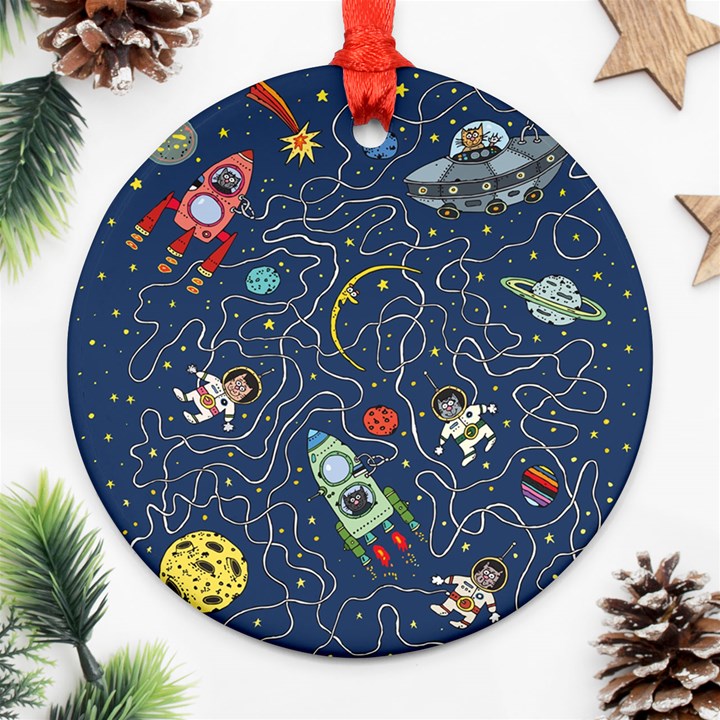 Cat Cosmos Cosmonaut Rocket Ornament (Round)