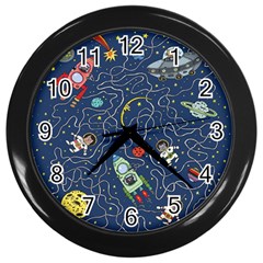 Cat Cosmos Cosmonaut Rocket Wall Clock (black) by Sapixe