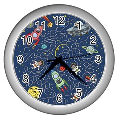 Cat Cosmos Cosmonaut Rocket Wall Clock (silver) by Sapixe