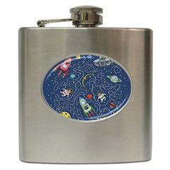 Cat Cosmos Cosmonaut Rocket Hip Flask (6 Oz) by Sapixe