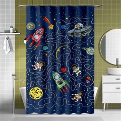 Cat Cosmos Cosmonaut Rocket Shower Curtain 48  X 72  (small)  by Sapixe