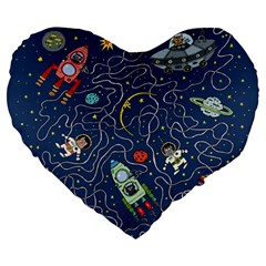 Cat Cosmos Cosmonaut Rocket Large 19  Premium Heart Shape Cushions by Sapixe