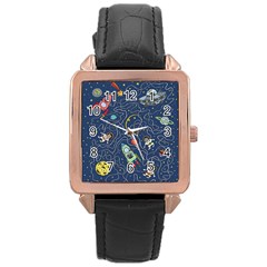 Cat Cosmos Cosmonaut Rocket Rose Gold Leather Watch  by Sapixe