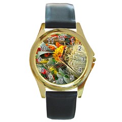 Flower Color Nature Plant Crafts Round Gold Metal Watch