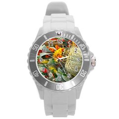 Flower Color Nature Plant Crafts Round Plastic Sport Watch (L)