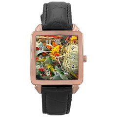 Flower Color Nature Plant Crafts Rose Gold Leather Watch 