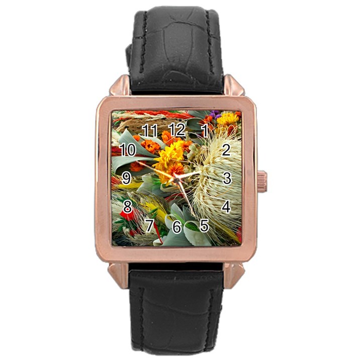 Flower Color Nature Plant Crafts Rose Gold Leather Watch 