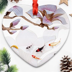 Fishes And Flowers Heart Ornament (two Sides) by burpdesignsA