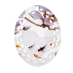 Fishes And Flowers Oval Filigree Ornament (two Sides)