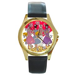 Girl Power Round Gold Metal Watch by burpdesignsA