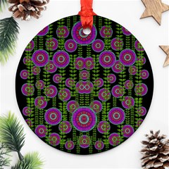 Black Lotus Night In Climbing Beautiful Leaves Ornament (round) by pepitasart