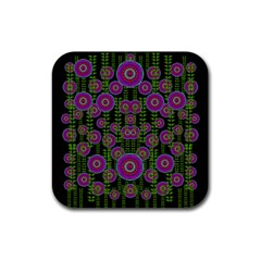 Black Lotus Night In Climbing Beautiful Leaves Rubber Coaster (square)  by pepitasart