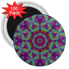 Water Garden Lotus Blossoms In Sacred Style 3  Magnets (100 Pack) by pepitasart