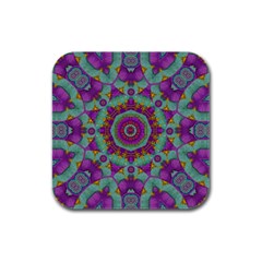 Water Garden Lotus Blossoms In Sacred Style Rubber Square Coaster (4 Pack)  by pepitasart