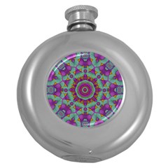 Water Garden Lotus Blossoms In Sacred Style Round Hip Flask (5 Oz) by pepitasart