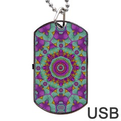 Water Garden Lotus Blossoms In Sacred Style Dog Tag Usb Flash (two Sides) by pepitasart