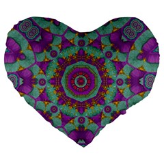 Water Garden Lotus Blossoms In Sacred Style Large 19  Premium Heart Shape Cushions by pepitasart