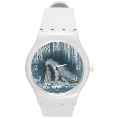 Wonderful Fairy With Ice Dragon Round Plastic Sport Watch (m) by FantasyWorld7