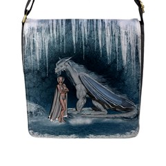 Wonderful Fairy With Ice Dragon Flap Closure Messenger Bag (l) by FantasyWorld7