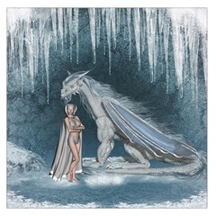 Wonderful Fairy With Ice Dragon Large Satin Scarf (square) by FantasyWorld7