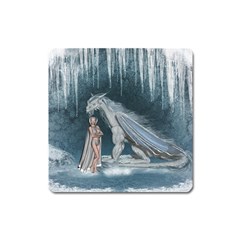 Wonderful Fairy With Ice Dragon Square Magnet by FantasyWorld7